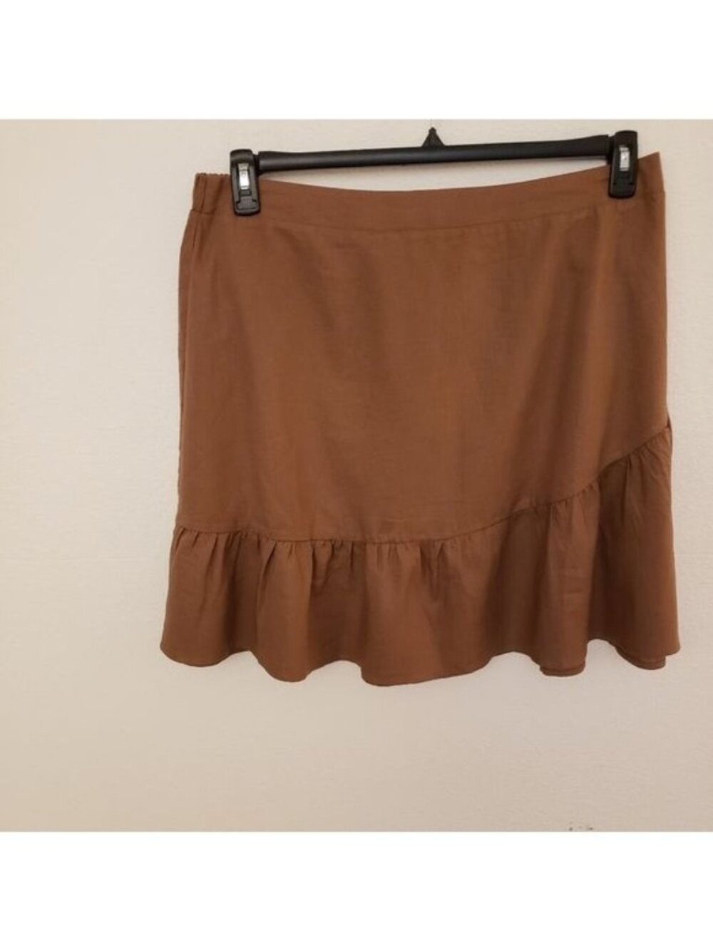 Cotton On Brown Linen Blend Mini Skirt w/ Ruffle Hem Sz16W Fits like a 20W NWT